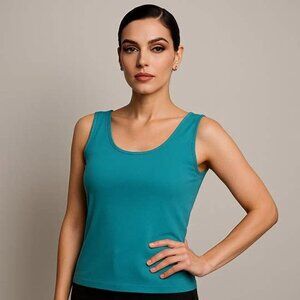 Womens Suzy Shier Plus Sz L Scoop Neck Sleeveless Tank Top Aqua Blue Stretchy